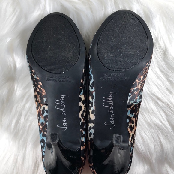 Sam & Libby Blue Brown Leopard Print High Heels - Picture 3 of 8